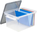 Storex Portable File Tote With Locking Handles, Letter/Legal Files, 18.5' X 14.25' X 10.88', Clear/Silver