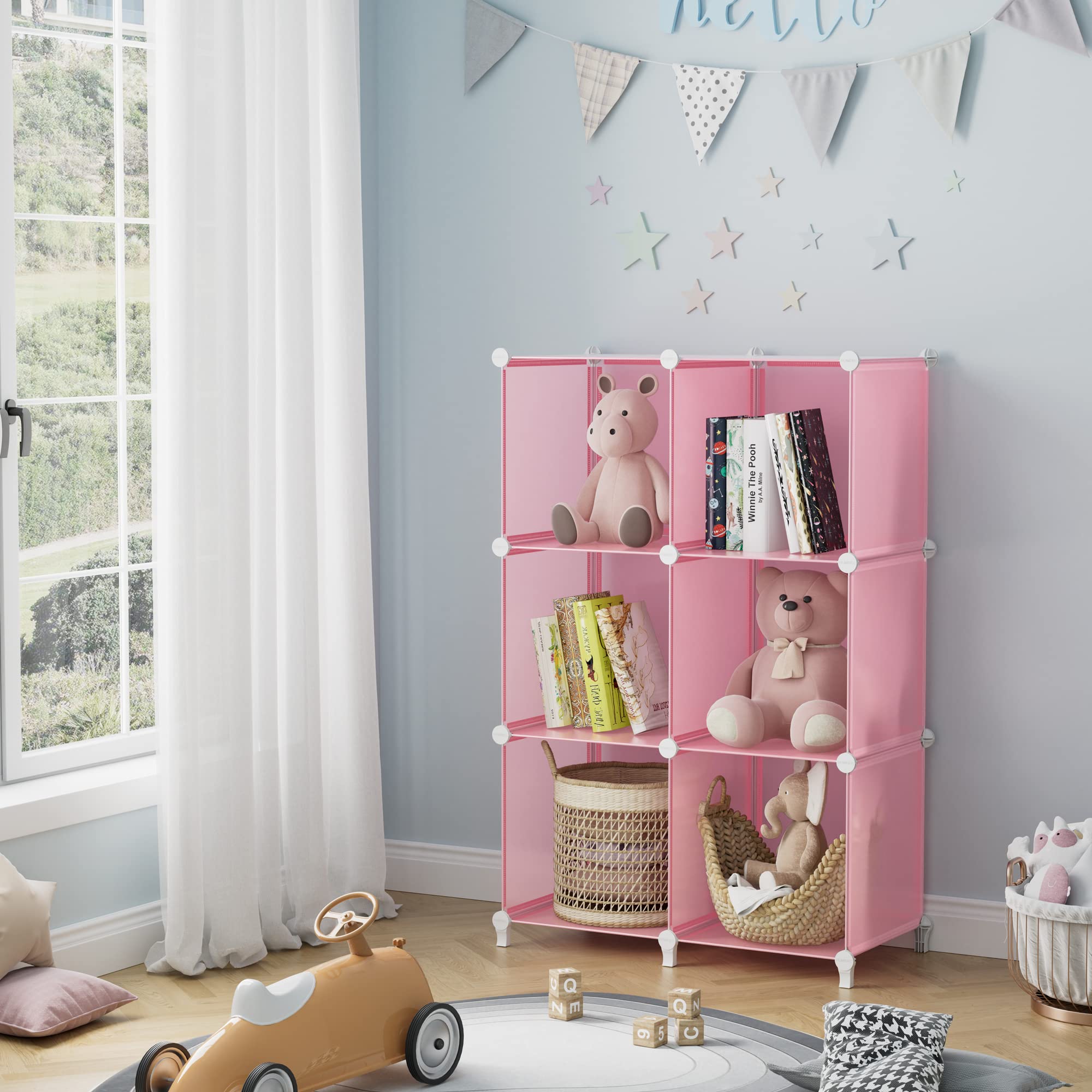 Homidec 6-Cube Storage Shelf, Storage Bookcase Bookshelf With Metal Hammer, Storage Cubes Organizer Cabinet For Kids, Closet, Bedroom, Bathroom, (11.8X11.8X11.8 Inch), Light Pink