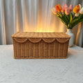 Wicker Rattan Storage Basket with Lid, Rectangular Cable Management Box, Natural Woven Organizer