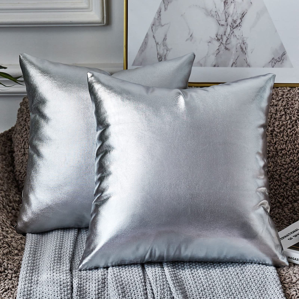 Eucior Sparkling Silver Grey Pillows, Decorative Pillow Cases,20X20 Inch Pillow Covers, For Home Sofa Couch Chair Back Seat Bedr