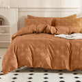Jellymoni Rust Duvet Cover Twin Size - 3 Pcs Microfiber Tufted Duvet Cover Set, Boho Textured Duvet Cover Jacquard Rhombus Geome