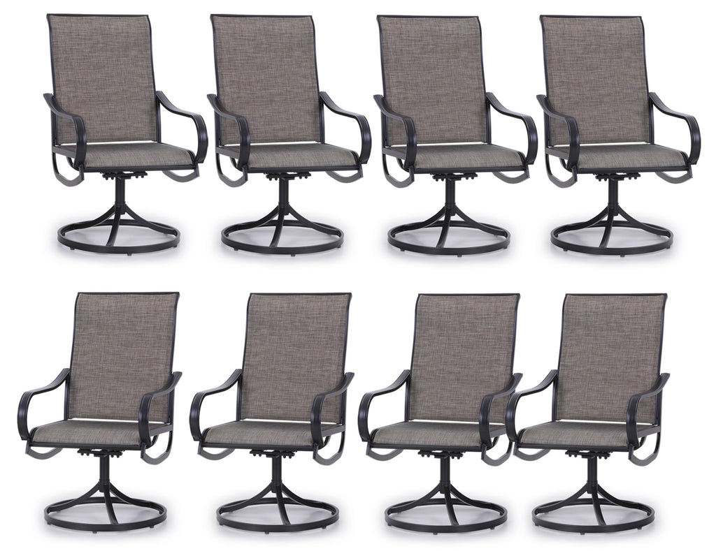 Phi Villa Patio Swivel Dining Chairs Set Of 8, Outdoor Metal Chair With Textilene Mesh Fabric, Patio Gentle Rocker Chair, Black Frame For Patio Deck Garden