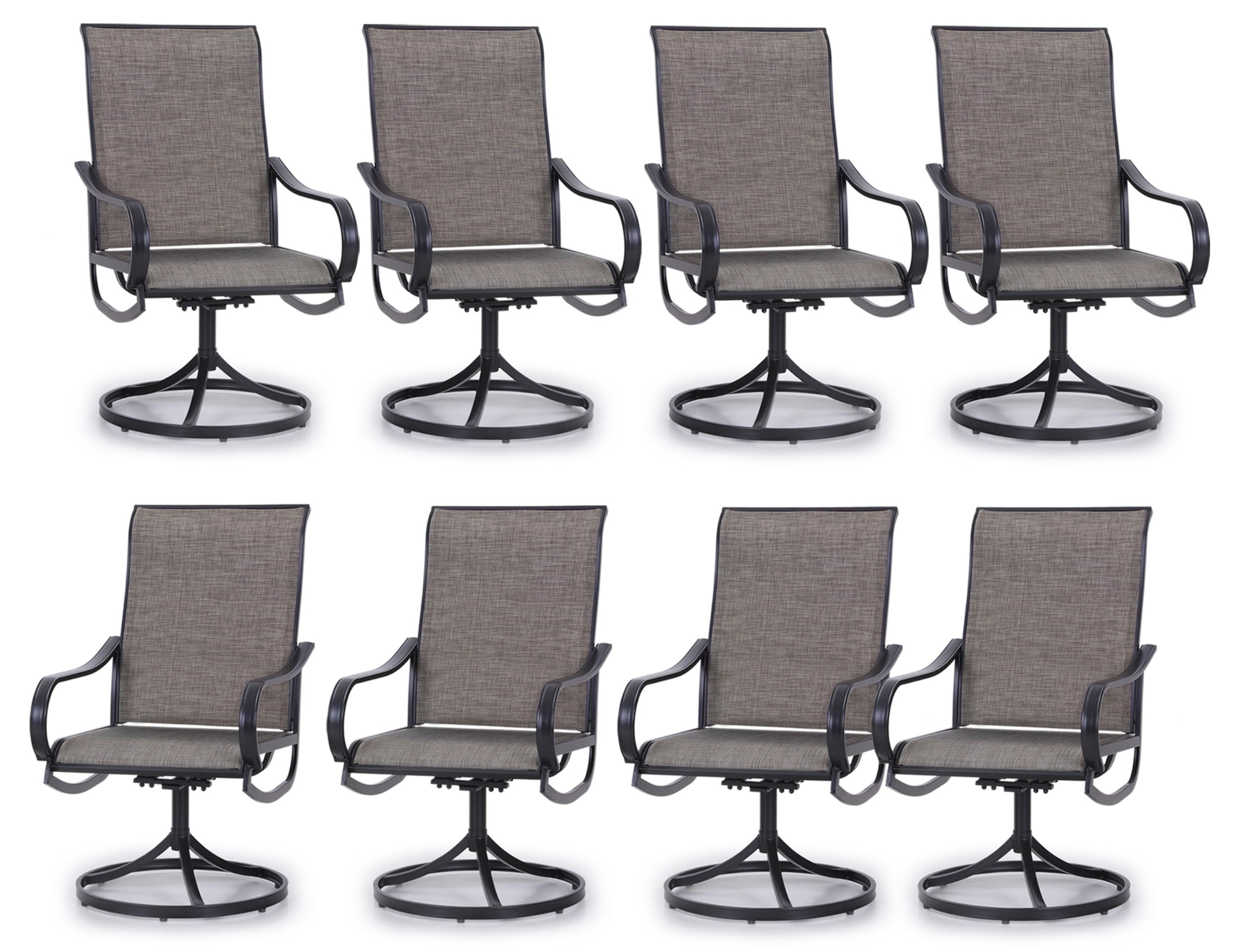 Phi Villa Patio Swivel Dining Chairs Set Of 8, Outdoor Metal Chair With Textilene Mesh Fabric, Patio Gentle Rocker Chair, Black Frame For Patio Deck Garden