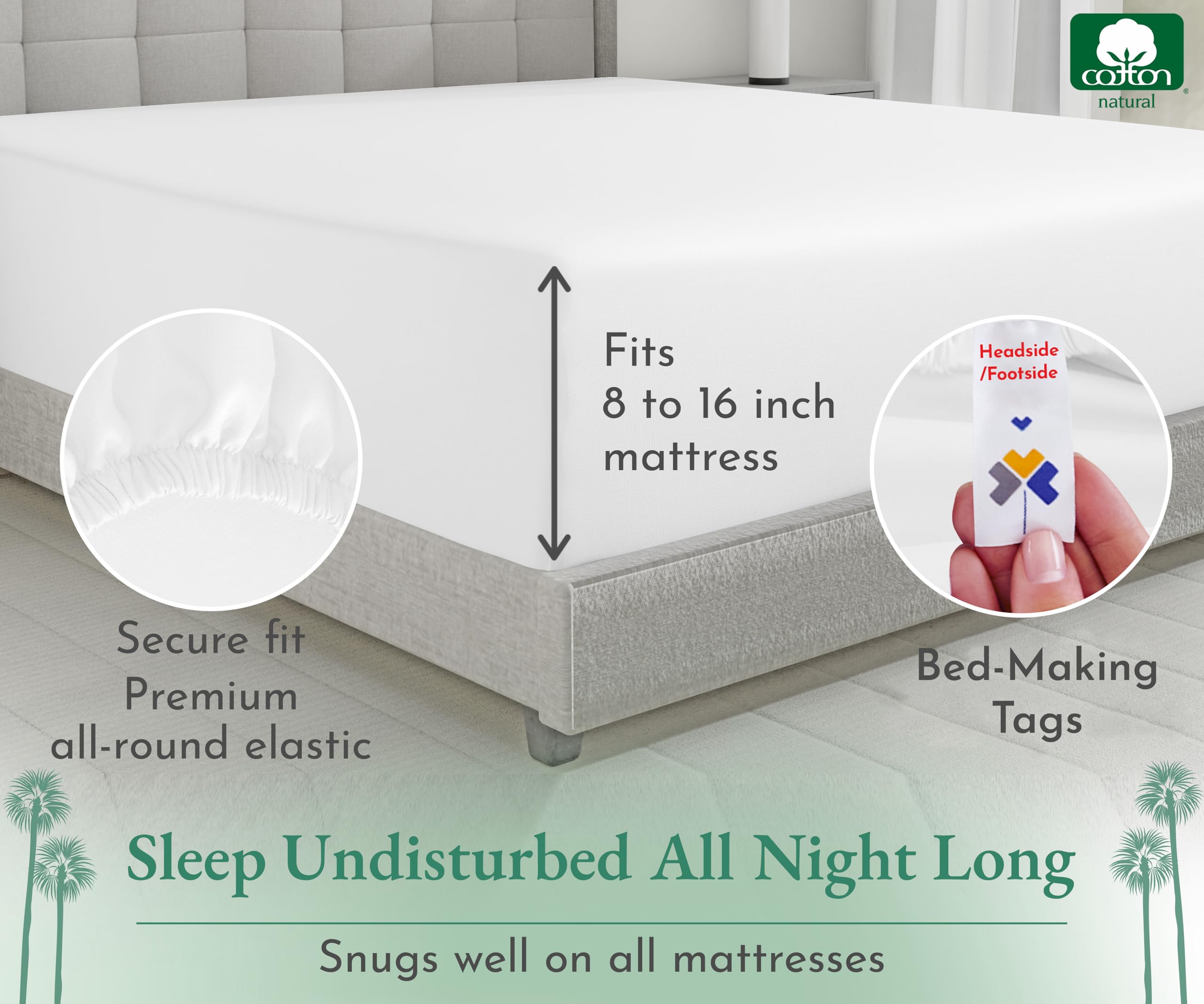 California Design Den Luxury Cotton Sateen Damask Stripe Full Fitted Sheet Only - Soft 100% Cotton Sateen, Deep Pocket Bottom Fitted Sheet, Hotel Quality With A Foot Side Indicator - Khaki