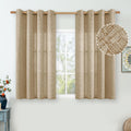 QUEMAS Short Linen Curtains 45 Inch Length for Bedroom Window Light Filtering, Thick Burlap Semi Sheer Non See Through Grommet L