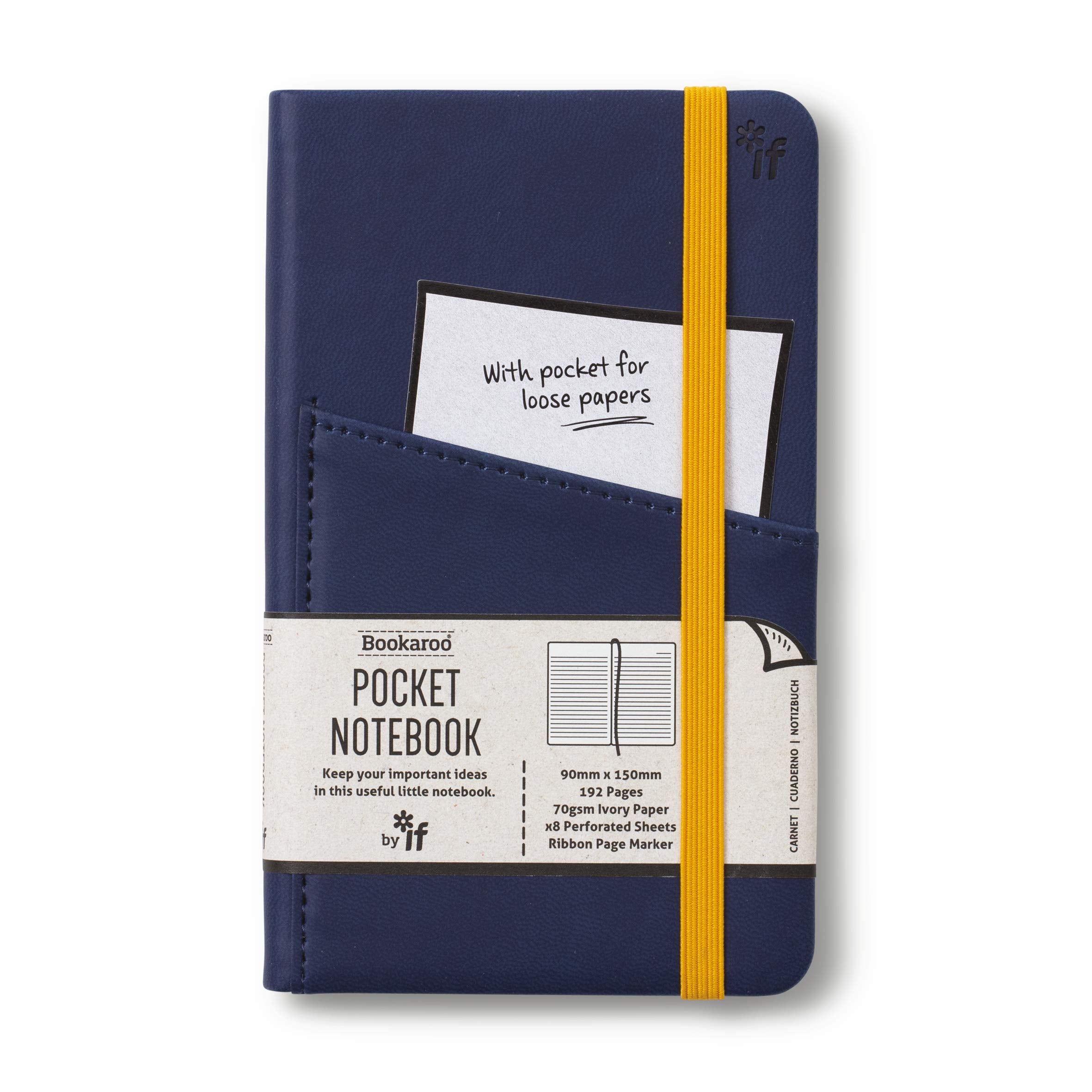 If Bookaroo A6 'Pocket' Notebook - Navy, Hard Cover Notebook With Elastic Closure & Ribbon (A6) 15.5 X 9.5Cm, (43006)
