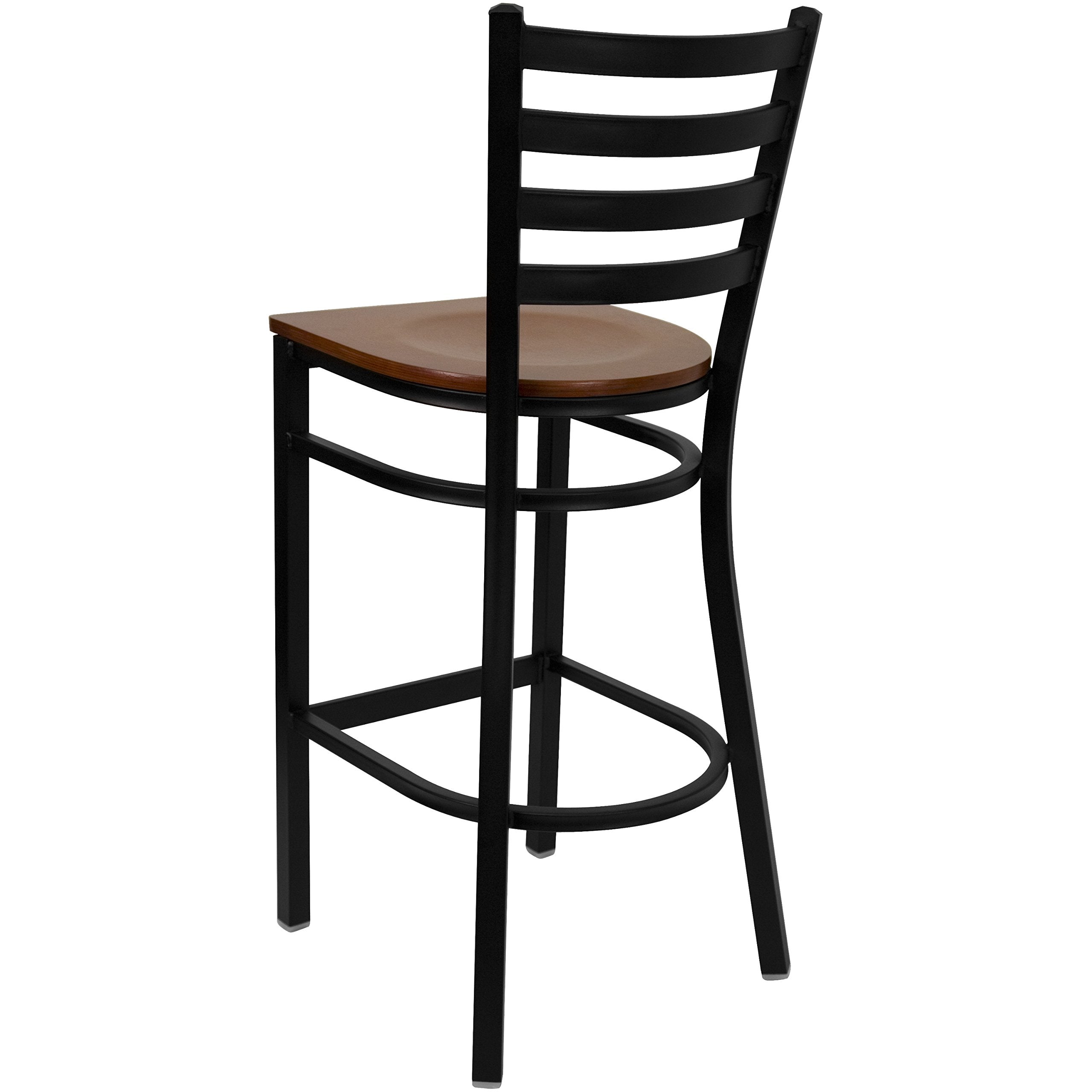 Flash Furniture HERCULES Series Black Ladder Back Metal Restaurant Barstool - Cherry Wood Seat