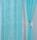 Homefab India Pack of 2 Tissue Curtains Sheer Panel Transparent Net  7 Feet, Door, Aqua Blue, Floral, Grommet Curtains