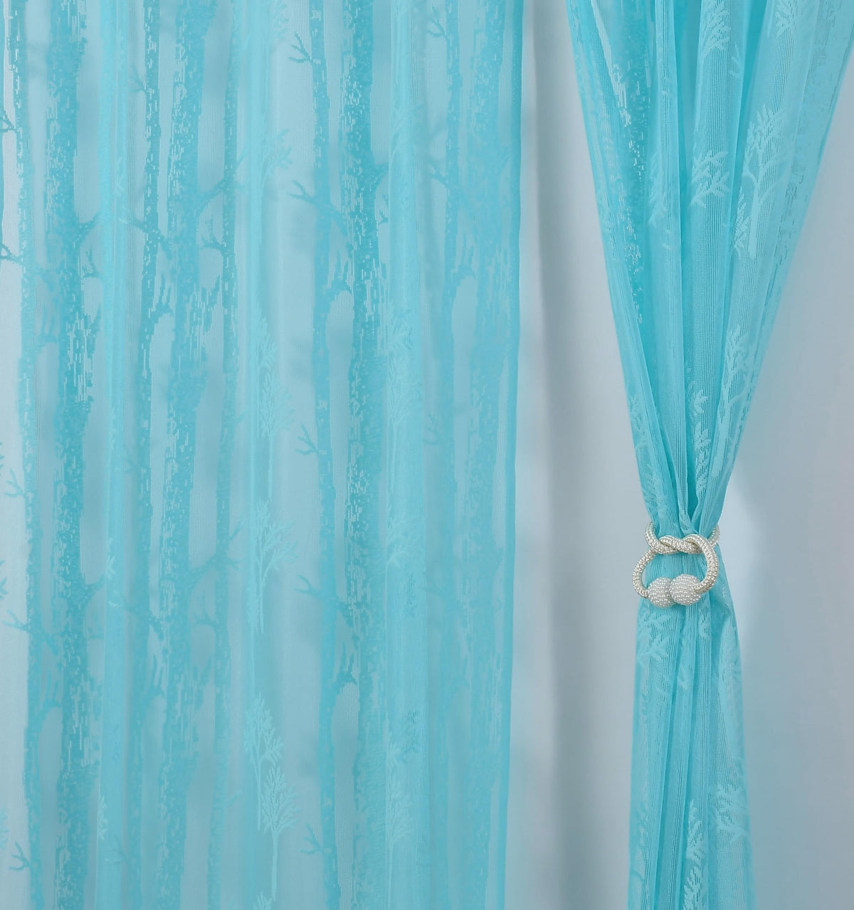 Homefab India Pack of 2 Tissue Curtains Sheer Panel Transparent Net  5 feet, Window, Aqua Blue, Floral