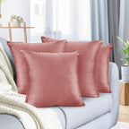 Nestl Throw Pillow Covers, Cozy Velvet Decorative Outdoor Pillow Covers 20X20 Inches, Soft Solid Cushion Covers For Sofa, Bed And Car, Set Of 4 - Misty Rose