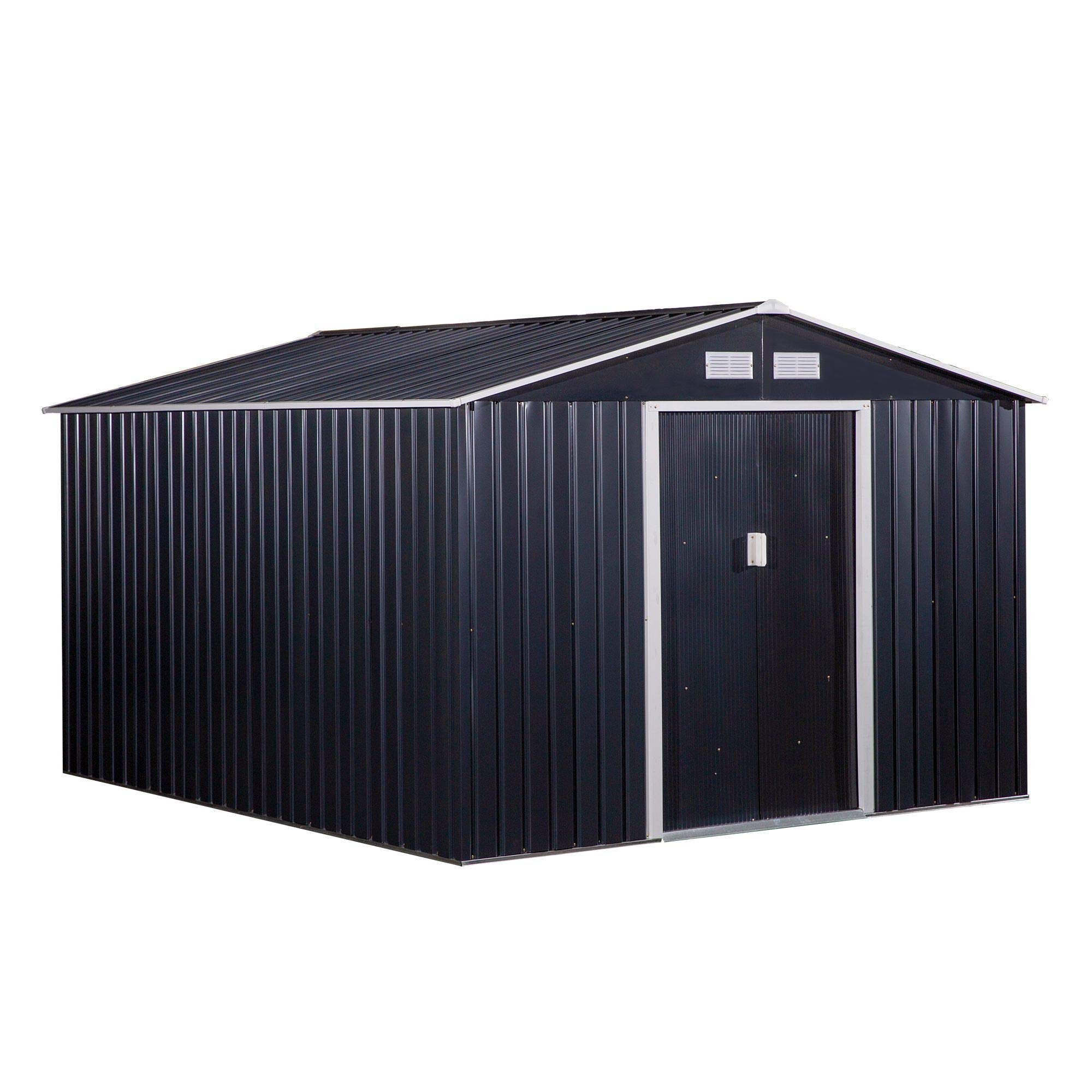 Outsunny 11' X 9' Outdoor Storage Shed, Garden Tool House With Foundation Kit, 4 Vents And 2 Easy Sliding Doors For Backyard, Pa