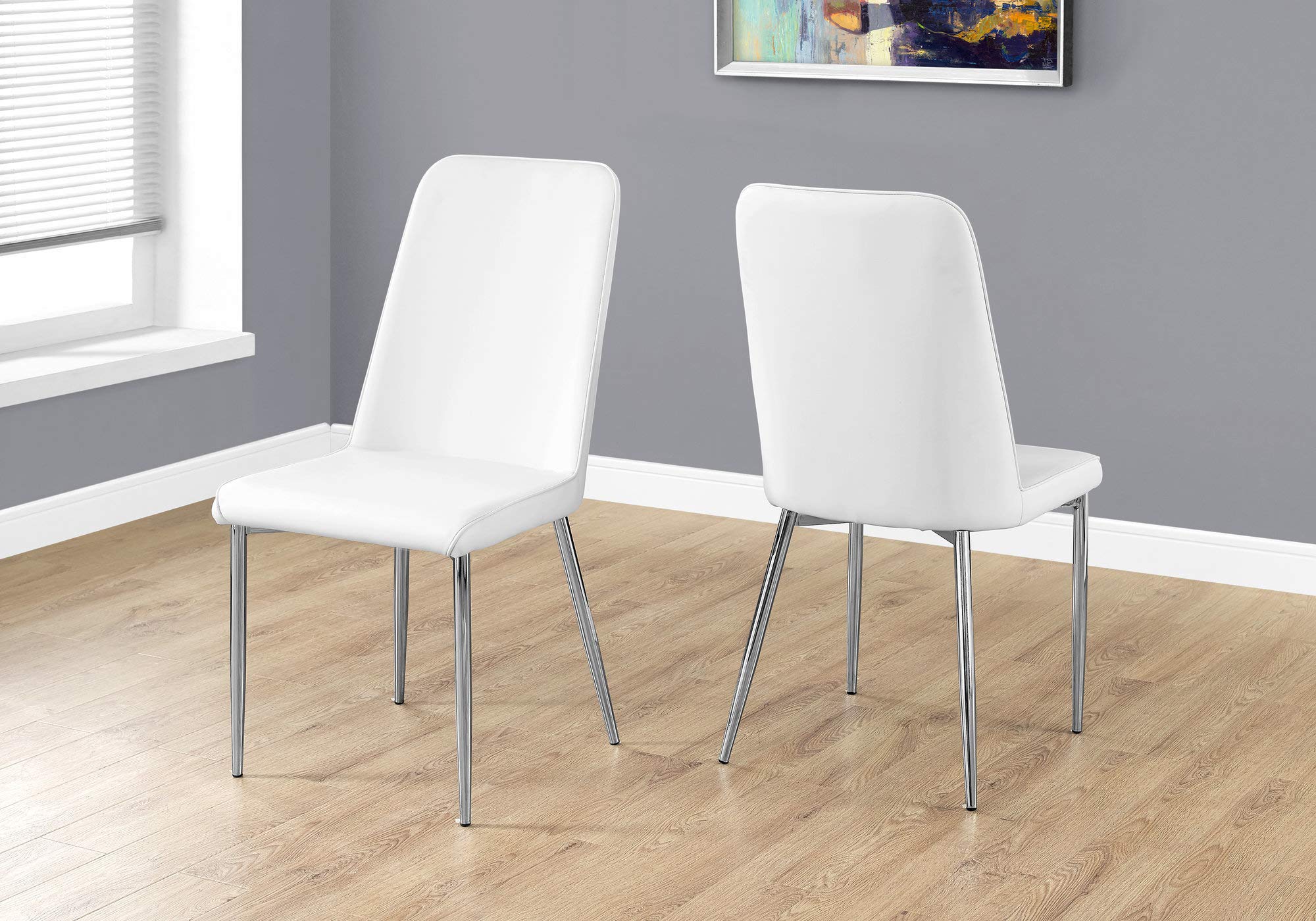 Monarch Specialties I 2 Piece Dining Chair-2Pcs Leather-Look/Chrome, 18&quot;L X 16.5&quot;D X 37&quot;H, White