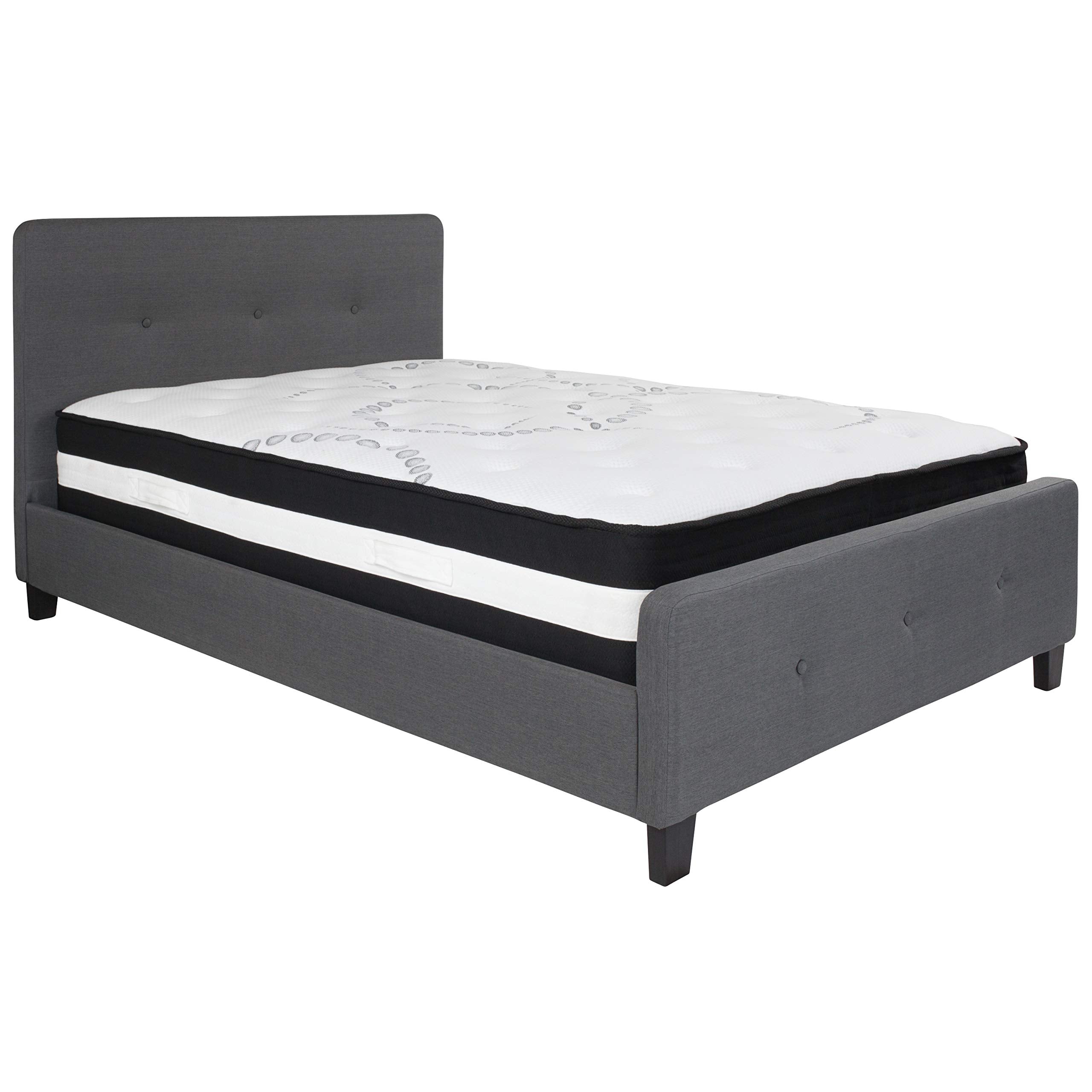 Flash Furniture Tribeca Full Size Tufted Upholstered Platform Bed in Dark Gray Fabric with Pocket Spring Mattress