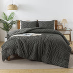 Andency Dark Grey Comforter Set Queen Size, Boho Soft Warm Tufted Bedding Comforter Sets For Queen Size Bed, 3 Pieces Aesthetic Chevron Farmhouse Cute Bohemian Textured Bed Set