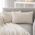 ANRODUO Pack of 2 Cream White Pillow Covers Decorative Throw Pillows 12x20 Inch for Couch Bed Living Room Soft Corduroy Striped 
