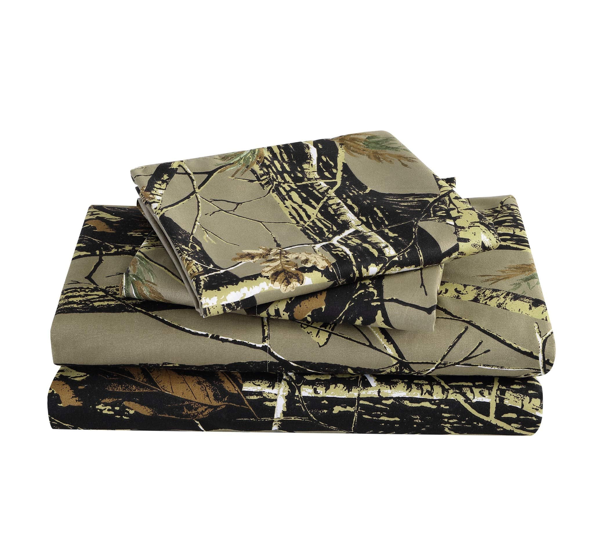 Chezmoi Collection Salem 4-Piece Cabin Lodge Forest Woods Sheet Set - Nature Camo Tree Leaves Printed Soft Microfiber Sheets - Q