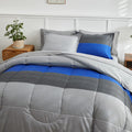 Flysheep Ombre Striped Bed In A Bag 7 Pieces Queen Size, Blue And Grey Stripes Comforter Sheet Set (1 Comforter, 1 Flat Sheet, 1