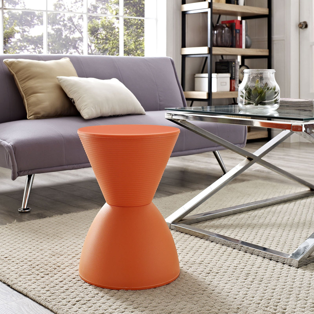 Modway Haste Contemporary Modern Hourglass Accent Stool In Orange