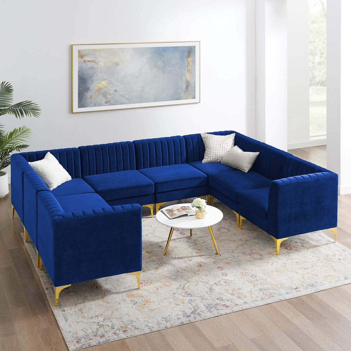 Modway Triumph Channel Tufted Performance Velvet 8-Piece Sectional Sofa, Gray