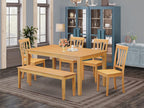 East West Furniture CAAN6-OAK-W 6 Piece Dining Set Contains a Rectangle Dining Room Table and 4 Kitchen Chairs with a Bench, 36x60 Inch, Oak