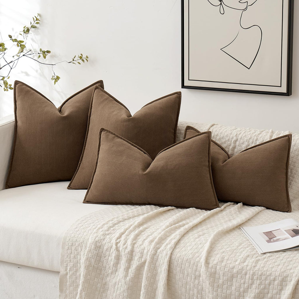 Miulee Pack Of 2 Dark Brwon Decorative Pillow Covers 26X26 Inch Soft Chenille Luxurious Couch Throw Pillows Farmhouse Cushion Covers Euro Shams With Elegant Design For Sofa Bed Living Room Home Decor