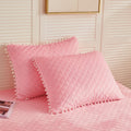 Liferevo 2 Pack Diamond Quilted Velvet Bed Pillowcases, Pom Poms Fringe Decorative Throw Pillow Shams Set Of 2, Soft Bed Pillow