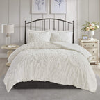 Madison Park Tufted Chenille Cotton Comforter, All Season Bedding Set, Matching Shams, Viola, Damask Off White King/Cal King(104'X92') 3 Piece
