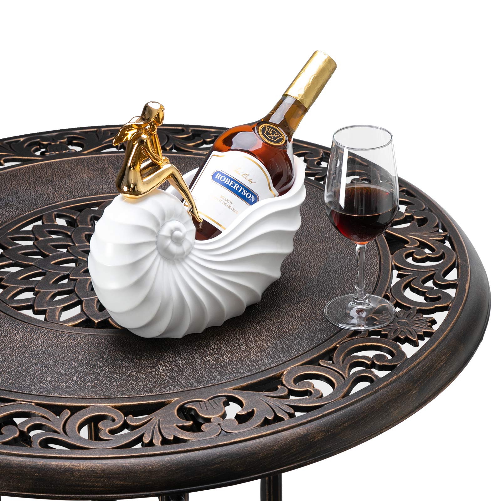 Vingli 32' Outdoor Dining Table, Round Patio Diningtable With Umbrella Hole, Cast Aluminum Outdoor Bistro Table Outdoor Furniture Garden Table (Bronze, 32' Dia X 29 H) (Bronze)