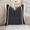 Carrie Home Modern Farmhouse Black And White Striped Pillow Cover 18X18 With Tassels 1 Pack, Black Throw Pillows For Couch Room