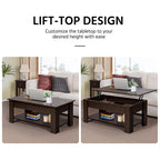 Yaheetech Lift Top Coffee Table With Hidden Compartment And Storage Shelf, Rising Tabletop Dining Table For Living Room Reception Room, 47.5In L, Espresso