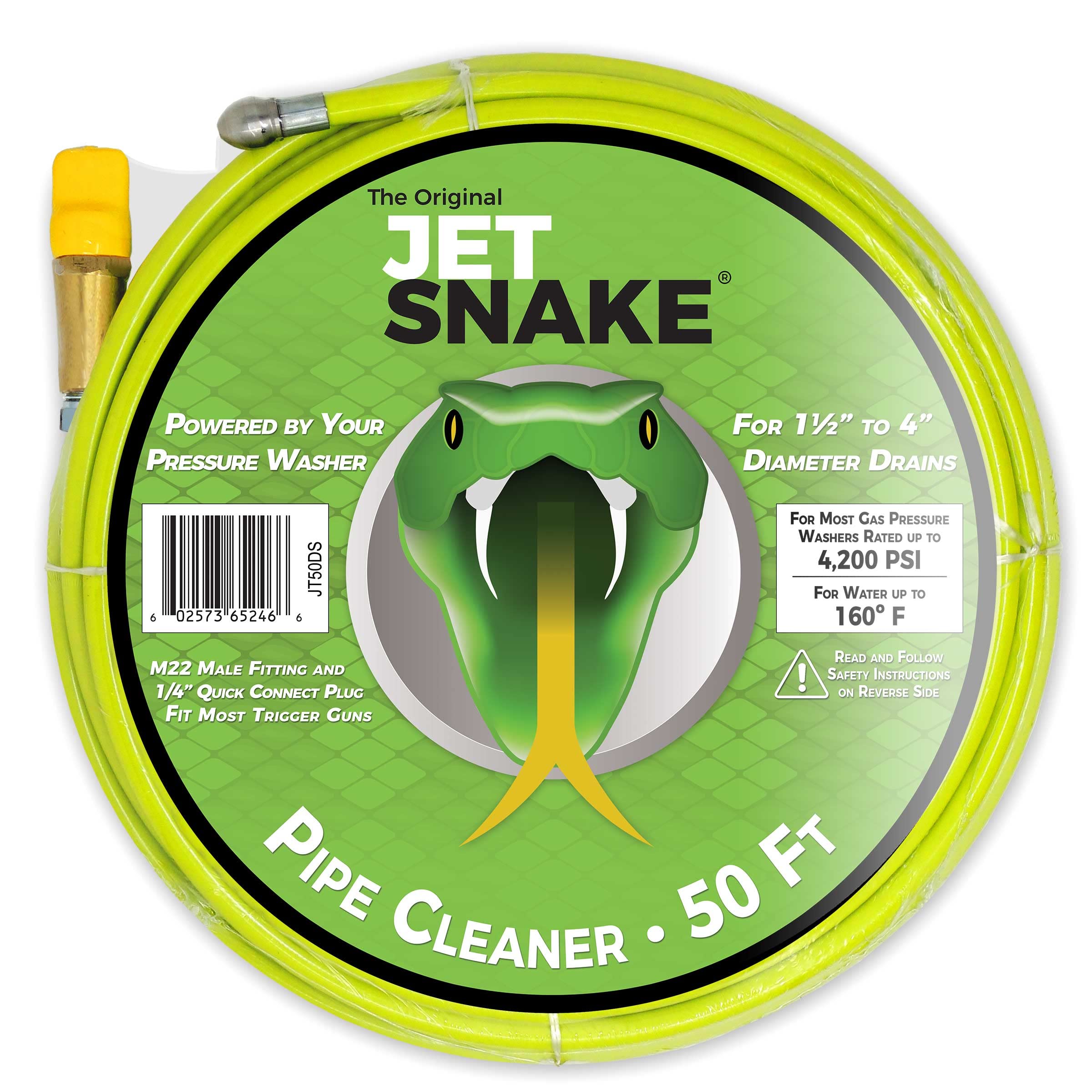 50 Ft Sewer Jetter - Flexible Steel Braid - Complete And Ready To Use - For Your Gas Pressure Washer
