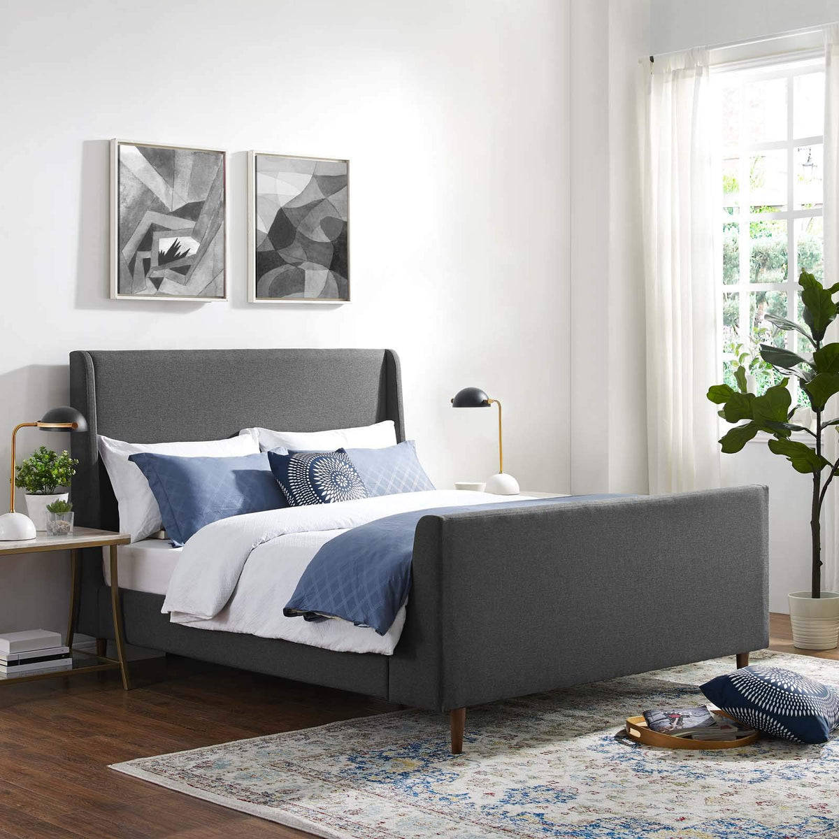 Modway Aubree Upholstered Fabric Sleigh Queen Platform Bed In Gray