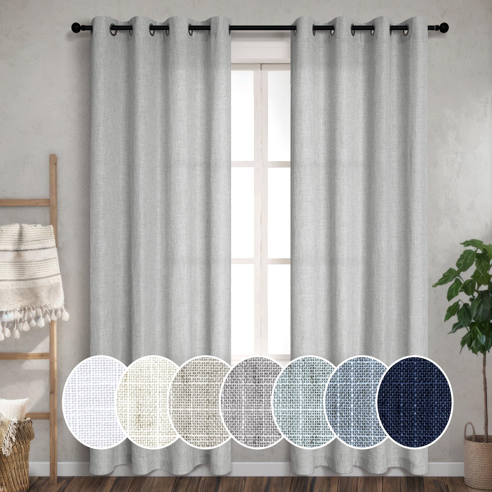 Pitalk Light Grey 102 Length Curtains For Living Dinning Room 2 Panels Grommet Eyelet Light Filtering Burlap Farmhouse Window Dr