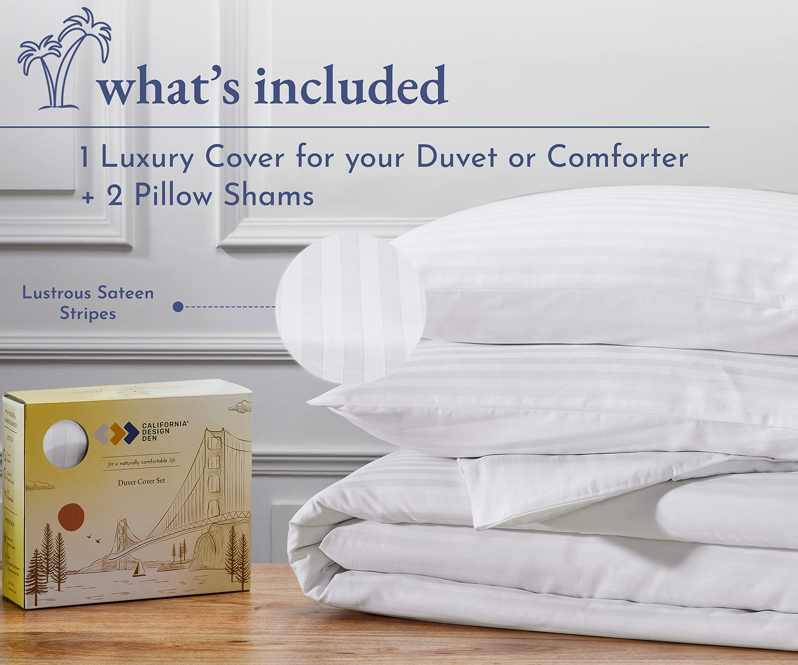 California Design Den King Size Duvet Cover Set, Premium 400 Thread Count 100% Cotton Sateen, Hotel Quality, Soft Luxury Sateen