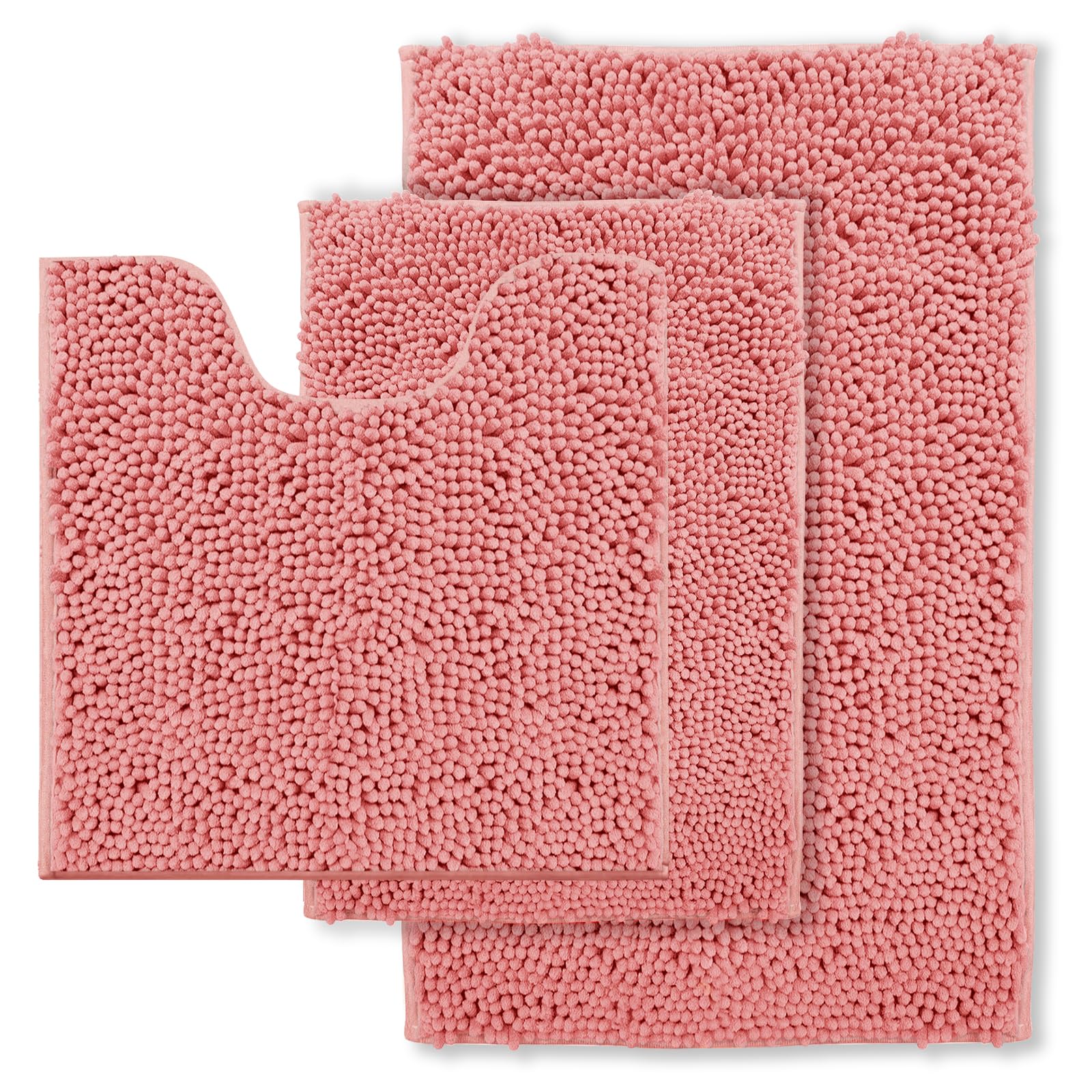 Bathroom Rugs Chenille Bath Mat Set 3-Piece Bath Rugs for Bathoom Extra Soft Bath Mats for Bathoom Non Slip Absorbent Shag Bthro