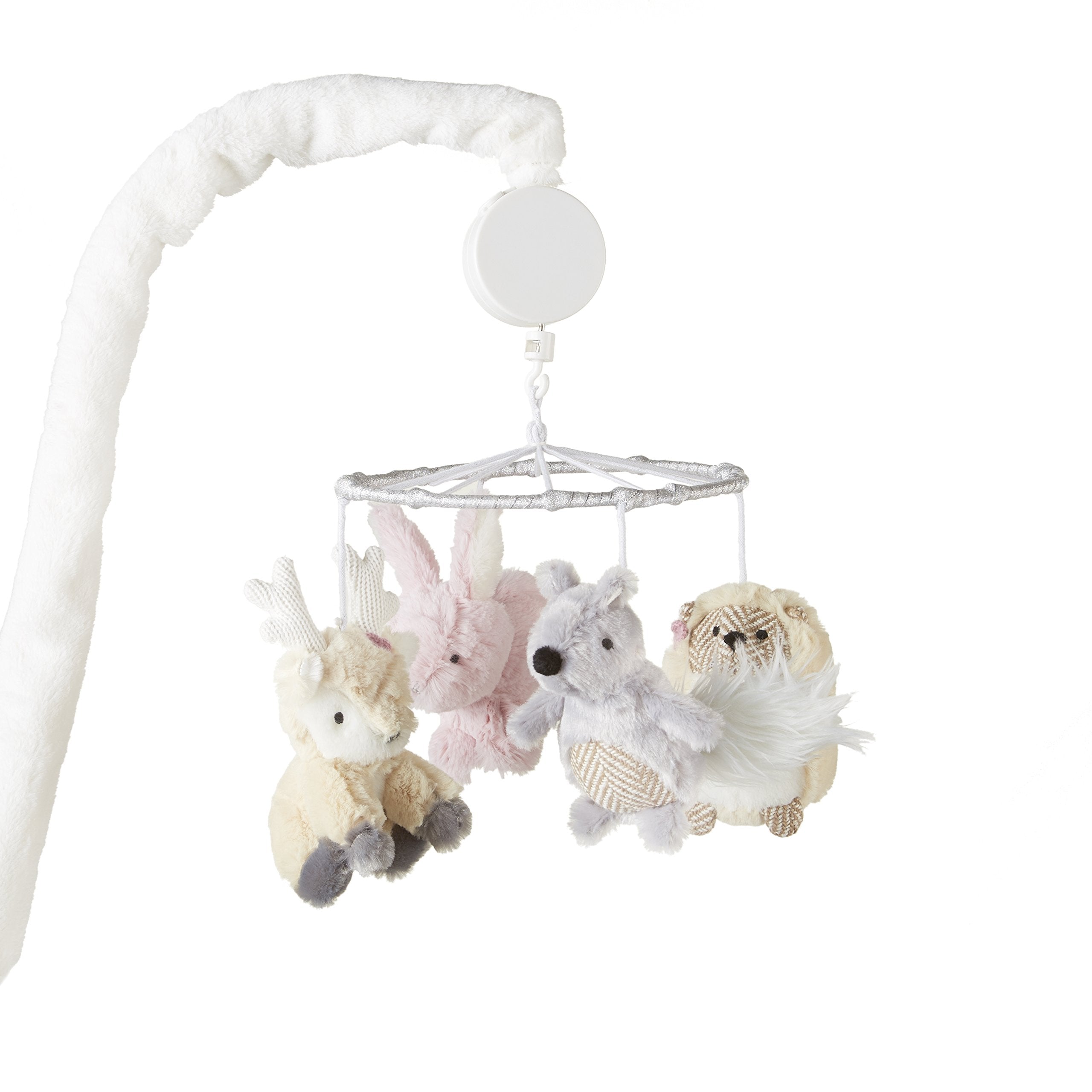 Levtex Baby - Everly Musical Rotating Baby Crib Mobile - Deer, Bunny, Squirrel, Hedgehog - Tan, Pink, Cream, Grey - Nursery Acce