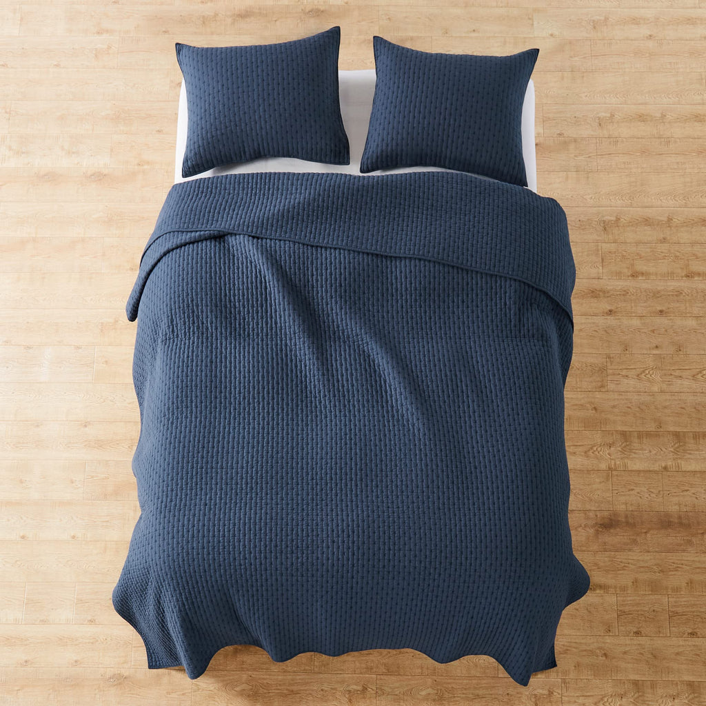 Levtex Home - Cross Stitch Navy Bedspread Set - King Quilted Bedspread And Two King Shams - Cross Stitch Pattern - Bedspread (12