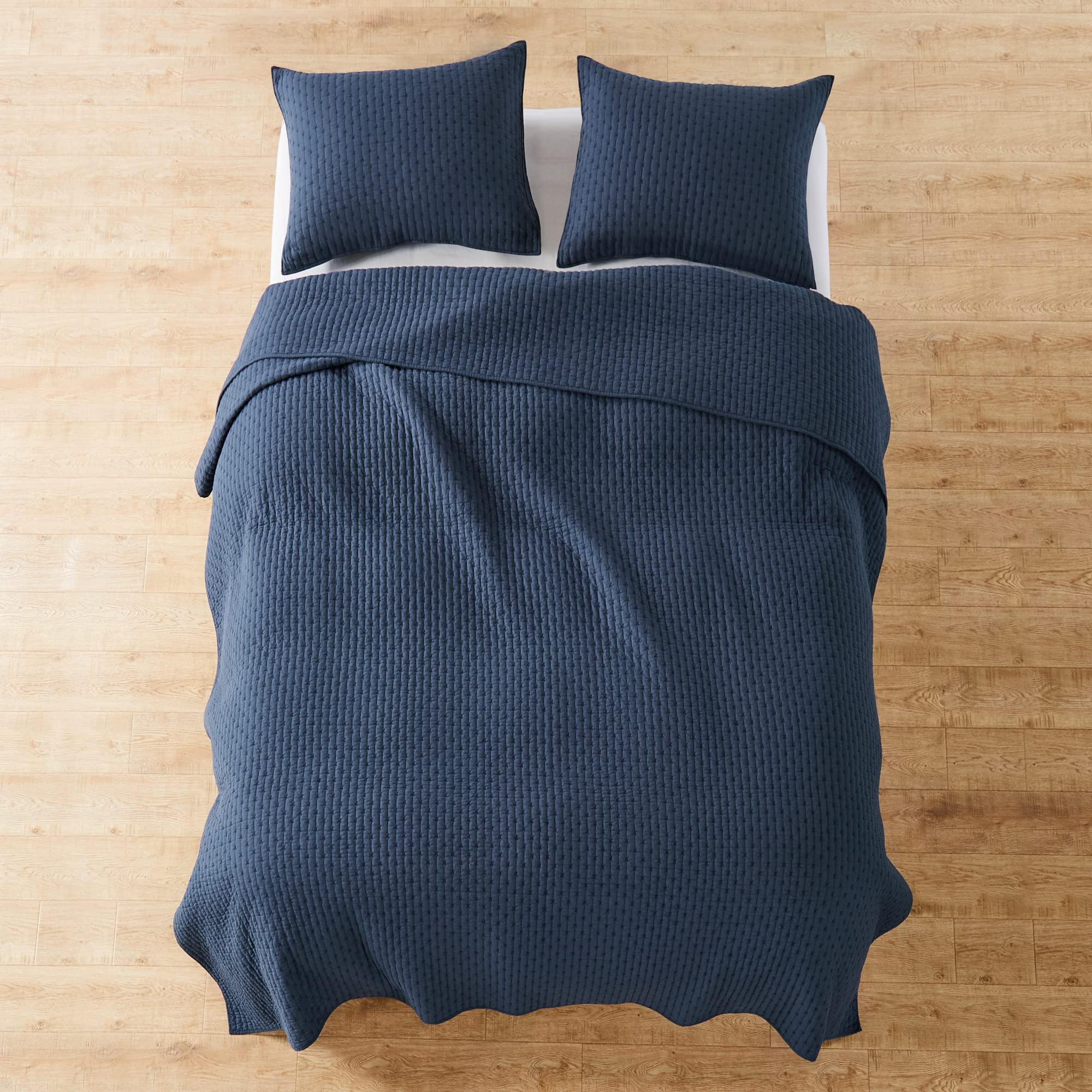 Levtex Home - Cross Stitch Navy Bedspread Set - King Quilted Bedspread And Two King Shams - Cross Stitch Pattern - Bedspread (12