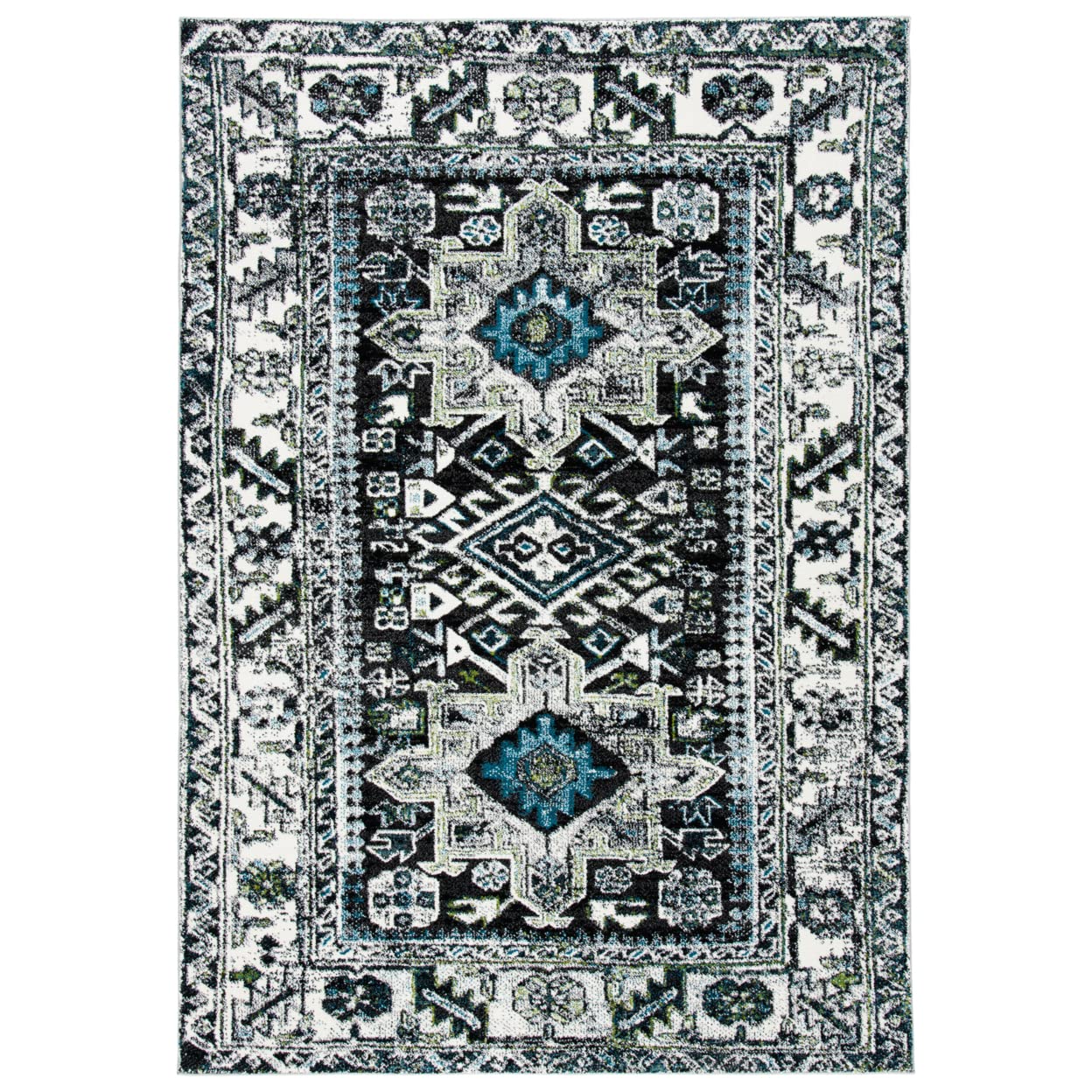 SAFAVIEH Vintage Hamadan Collection Accent Rug - 27 x 5, Dark Grey & Ivory, Oriental Design, Non-Shedding & Easy Care, Ideal f