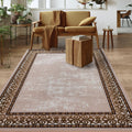 Antep Rugs Alfombras Bordered Modern 4x6 Non-Slip (Non-Skid) Low Pile Rubber Backing Indoor Area Rug (Beige, 4 x 58)