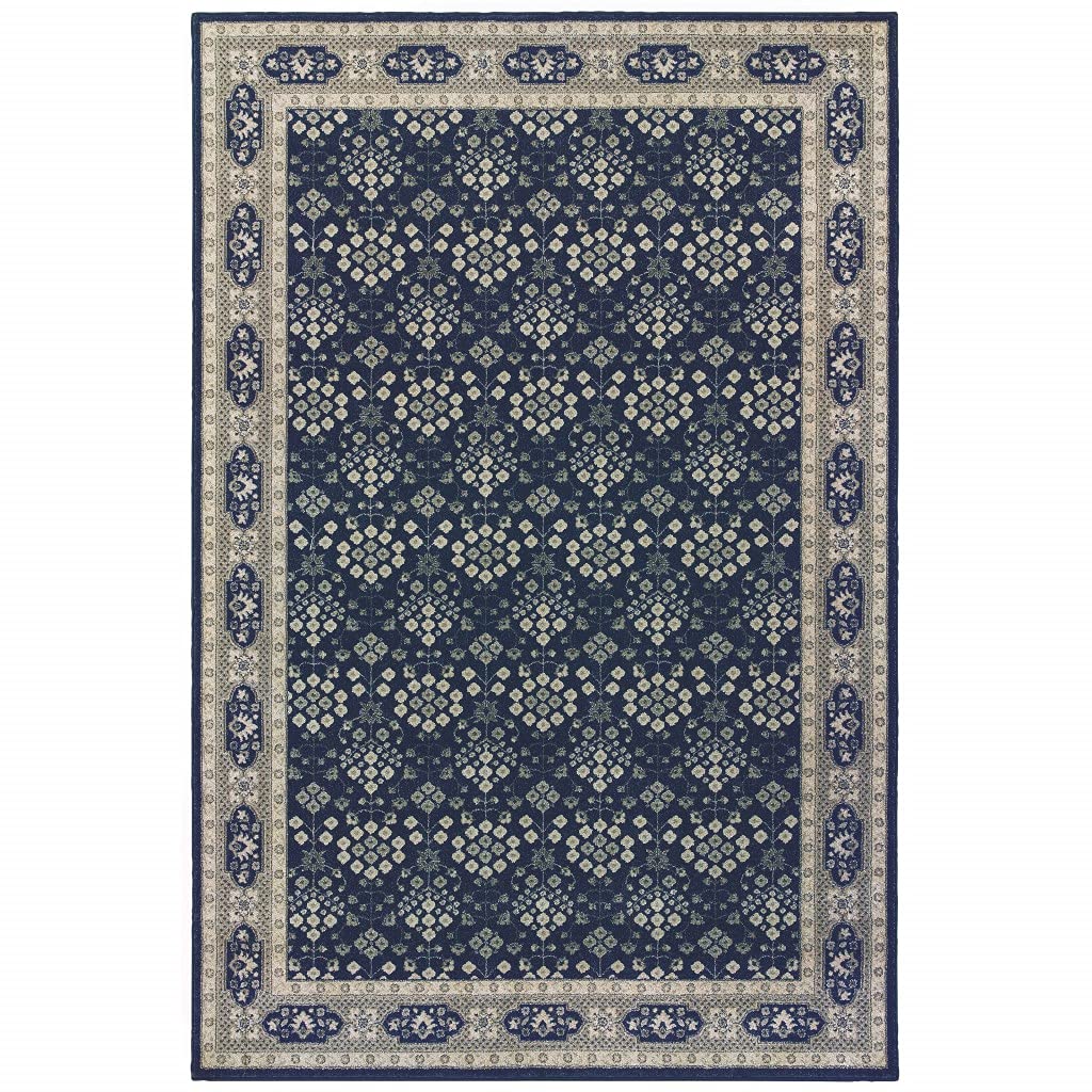 HomeRoots Polypropylene 5’x8’ Navy and Gray Floral Ditsy Area Rug