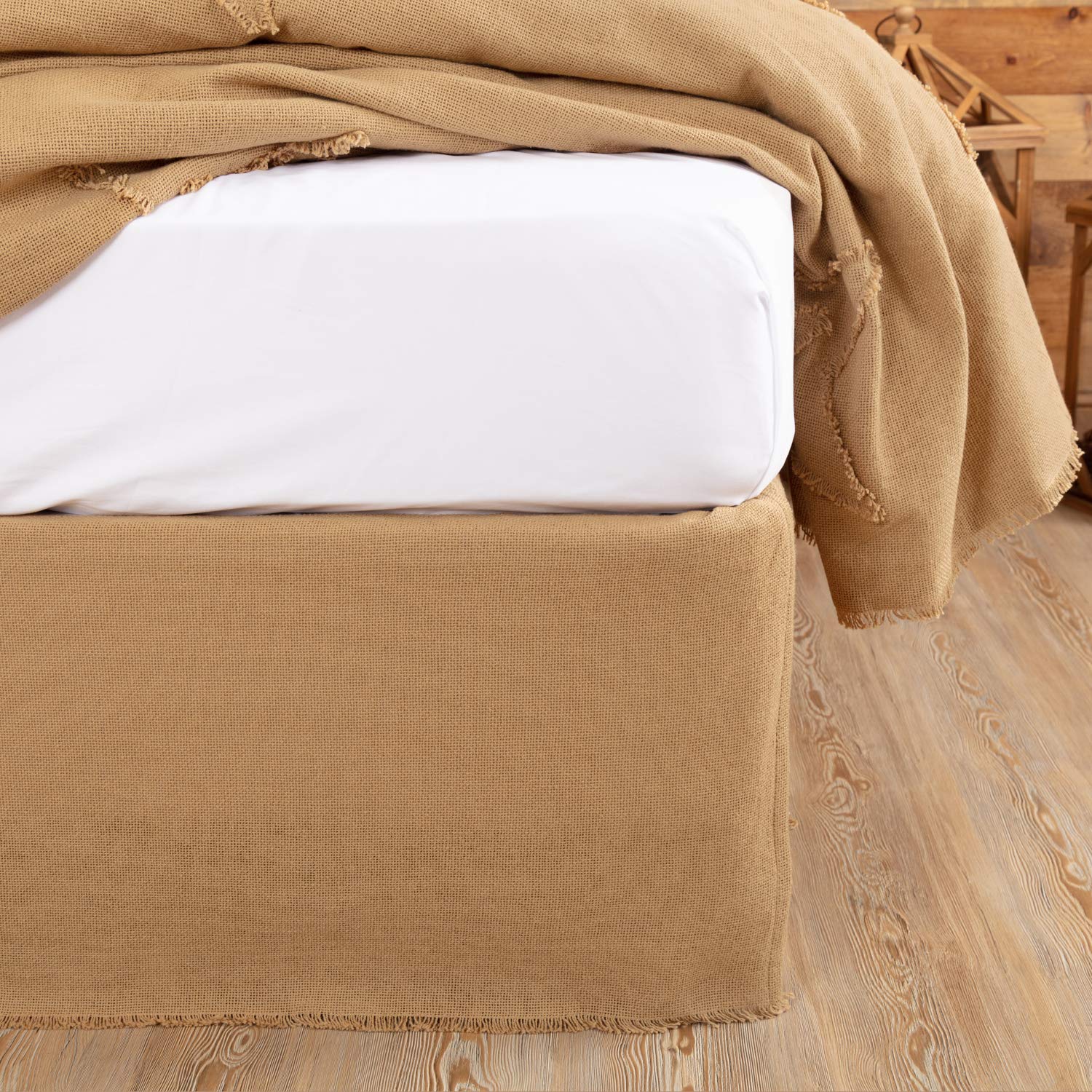 Vhc Brands Burlap Fringed Bed-Skirt, Queen 60X80X16, Natural Tan