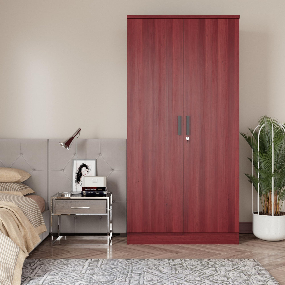 Woodpeckers Furniture And Mattress 2 Doors Wardrobe with Shelves (Mahogany)