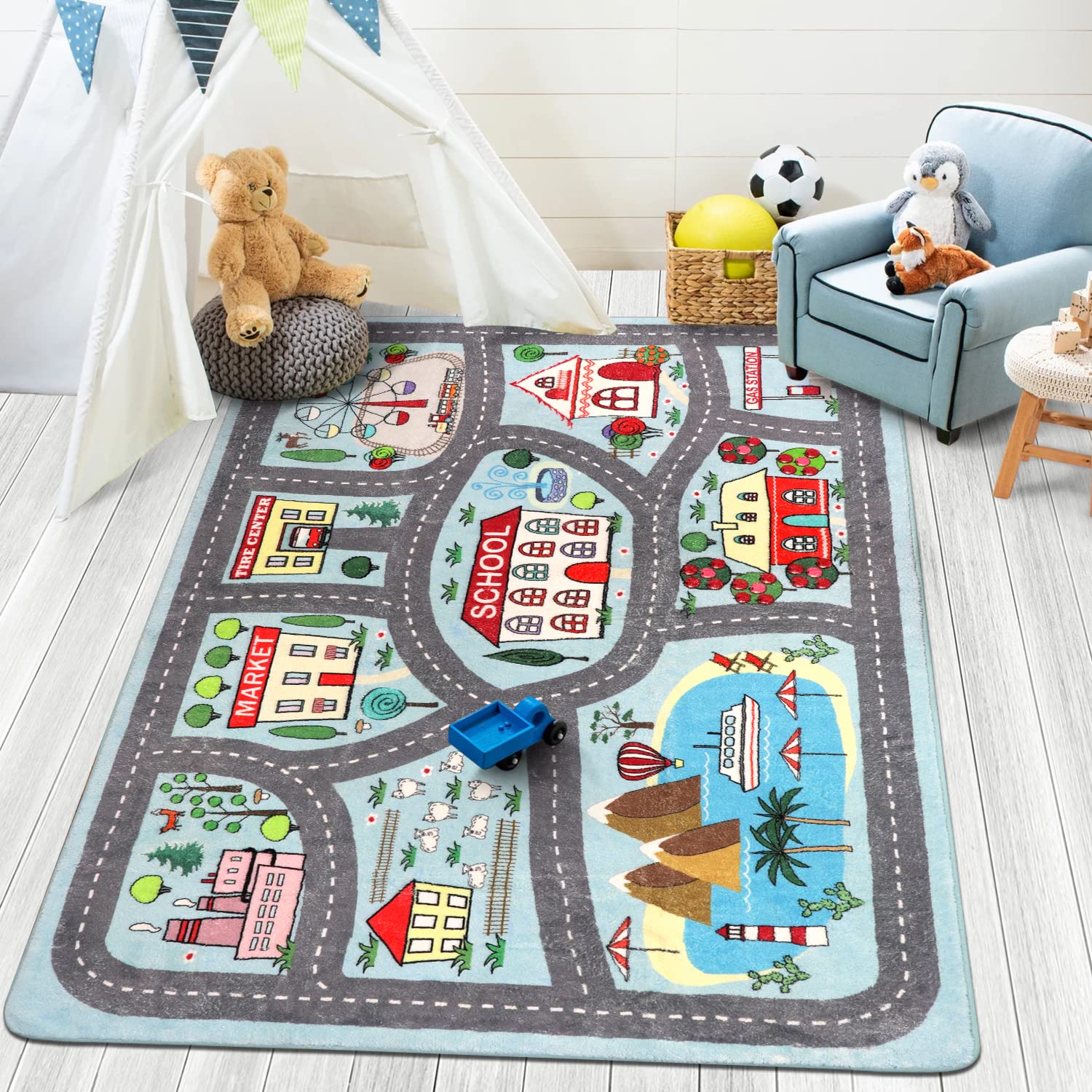 Livebox Soft Kids Rug 4'X6' Carpet Play Mat For Baby Boys Girls, City Life Road Traffic Playroom Rug For Playing Cars Toys, Educ