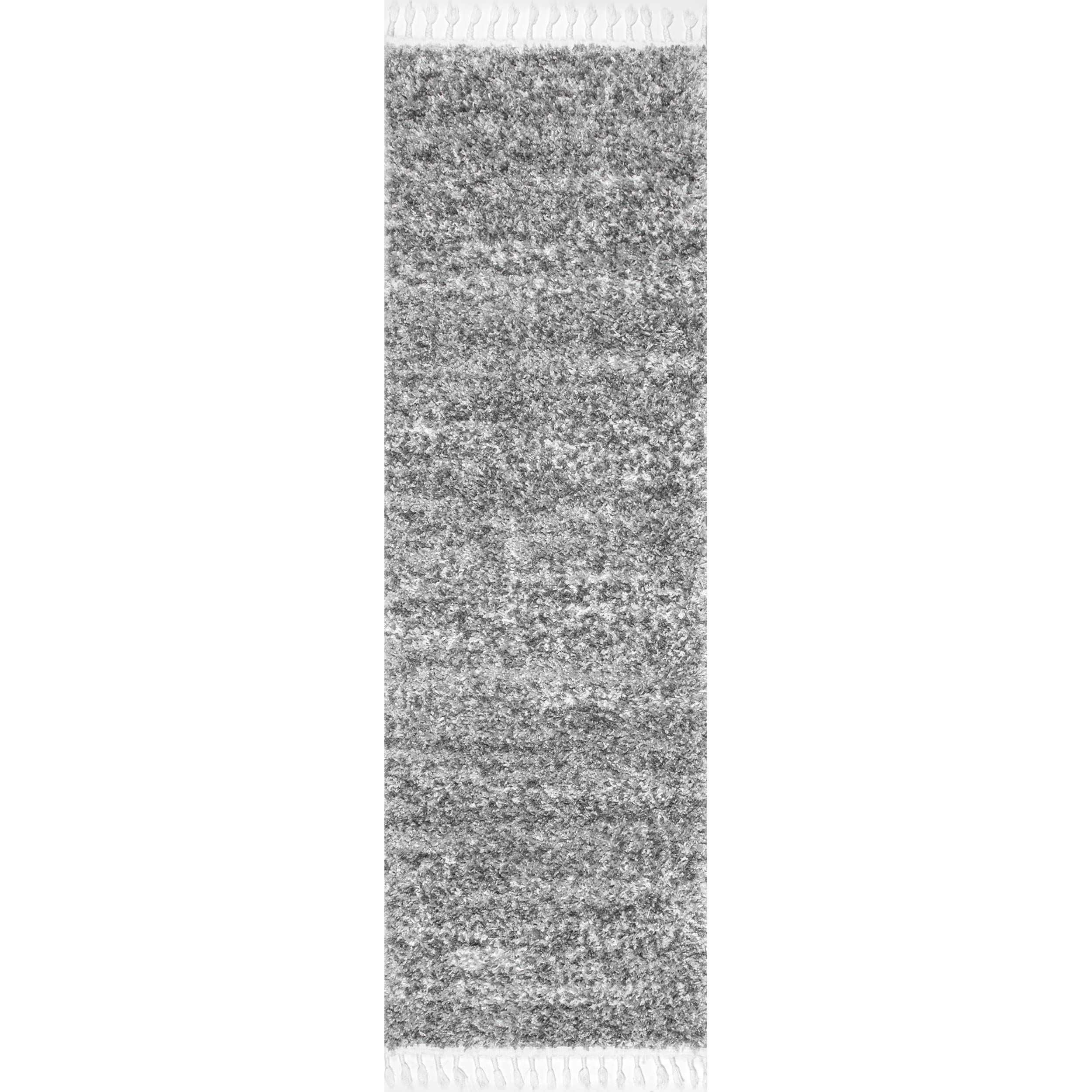 Nuloom Brooke Shag Tasseled Area Rug - 2X8 Runner Shag Rug Casual Grey/Ivory Rugs For Living Room Bedroom Dining Room Nursery En