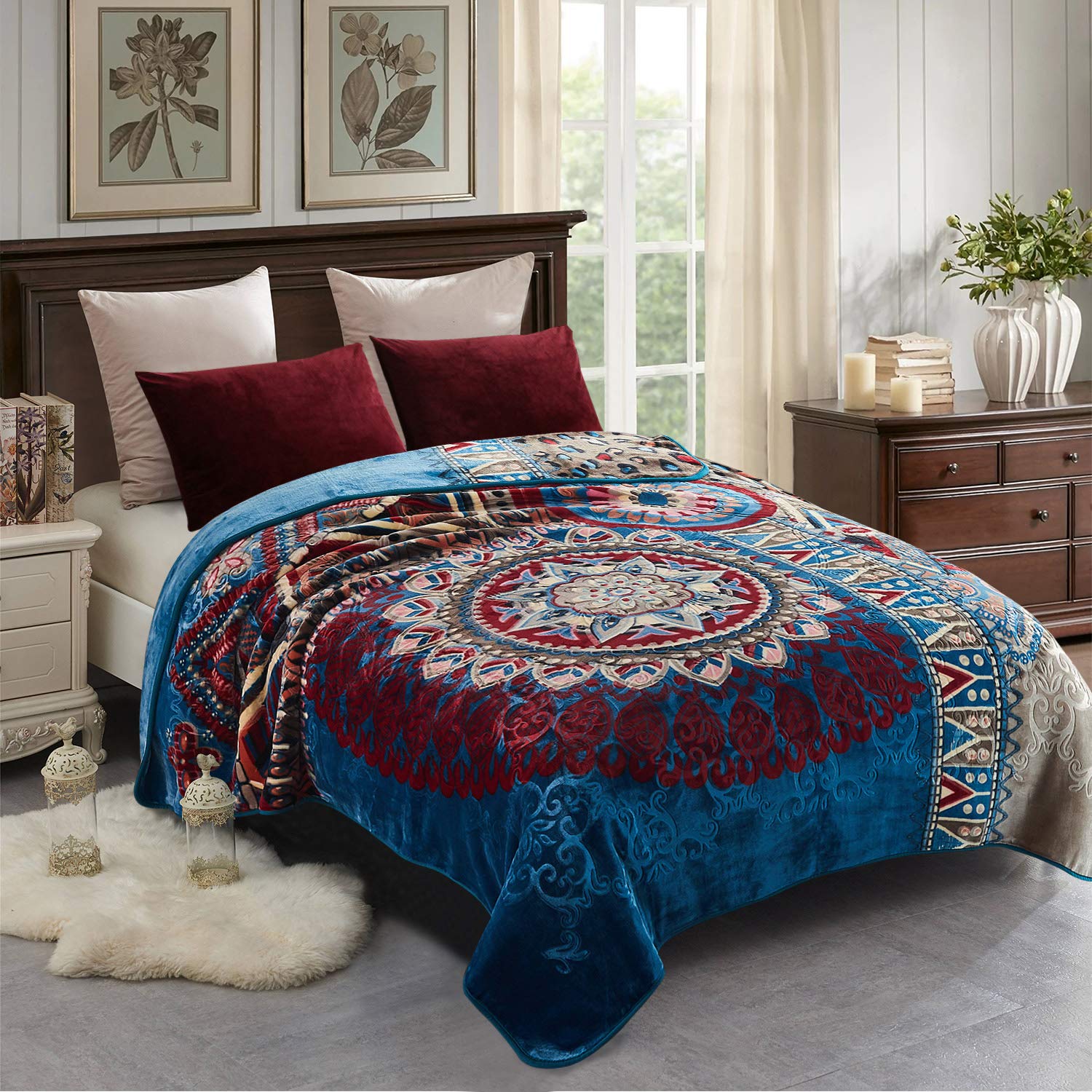 Jml Fleece Blanket King Size, Korean Mink Blanket 85 X 95 Inches- 9 Lbs, Single Ply, Soft And Warm, Thick Raschel Printed Mink B