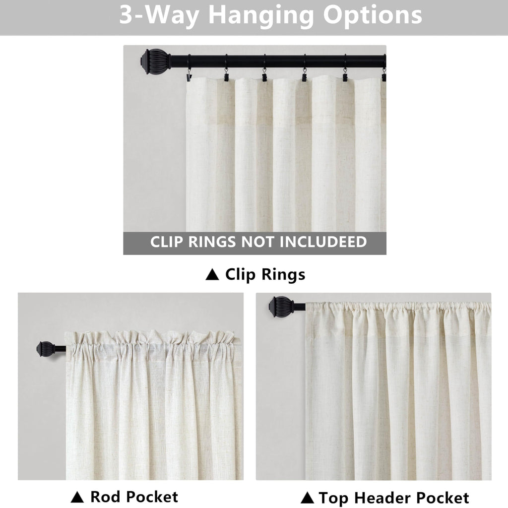 Mrs.Naturall Extra Long Curtains 120 Inch Length For Living Room 2 Panels Rod Pocket Draperies Semi Sheer Linen Burlap Decor Floor To Ceiling Ivory Cream Curtains For Bedroom Patio Sliding Door 38X120