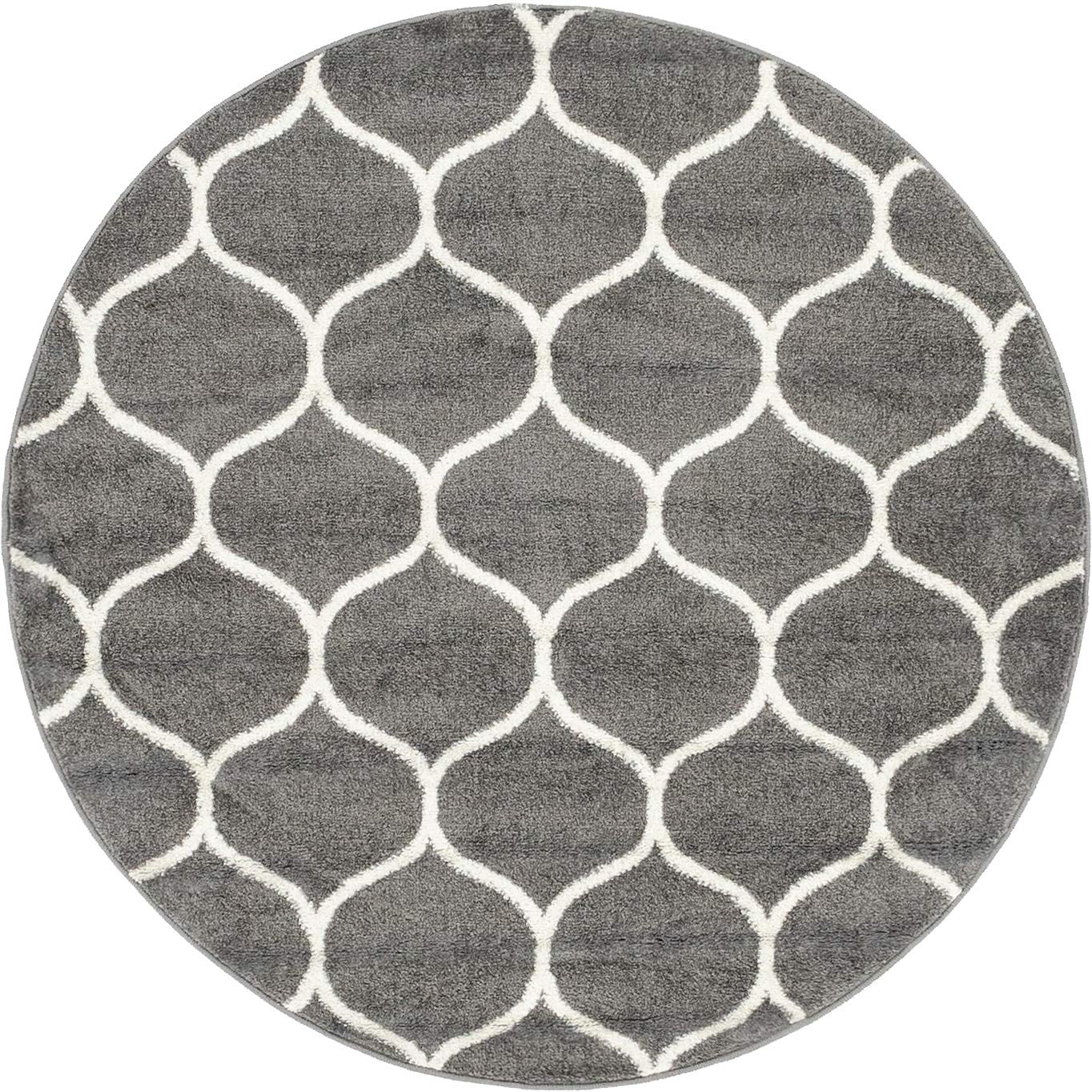 Unique Loom Trellis Frieze Collection Area Rug - Rounded (4 1 Round, Dark Gray/ Ivory)