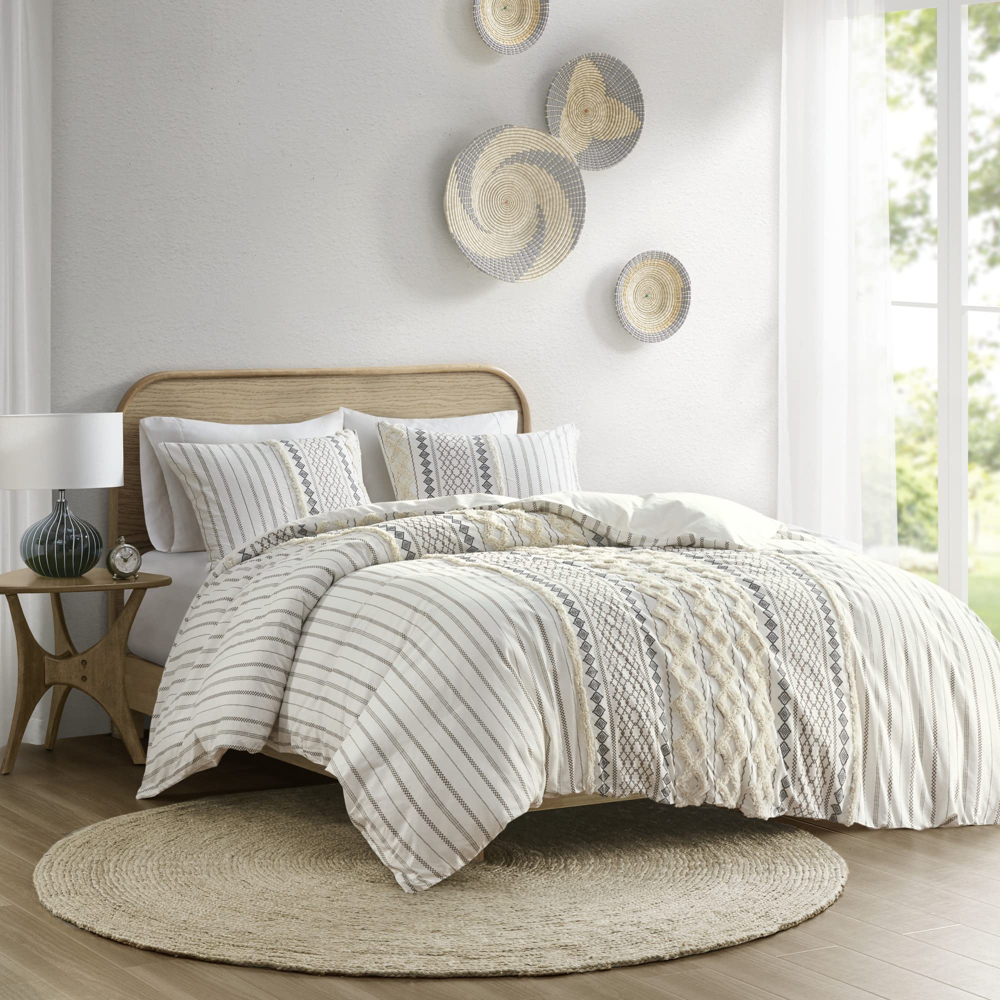 Ink+Ivy Imani 100% Cotton Duvet Mid Century Modern Design, All Season Comforter Cover Bedding Set, Matching Shams, King/Cal King