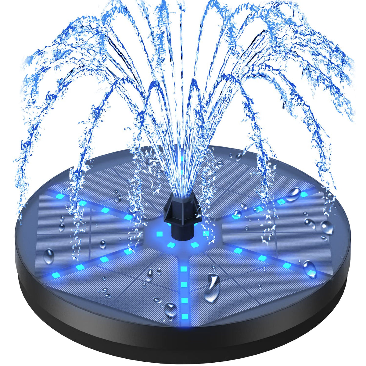 Gaizerl Solar Bird Bath Fountains Upgraded, 4W Solar Powered Water Fountain Pump With 7 Nozzles & 4 Fixers, 4000 Battery, 7 Colo